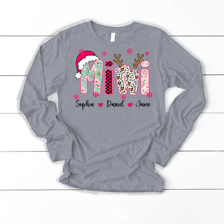 Personalized Christmas Santa Mimi Nana Grandma and Grandkids Christmas Shirt