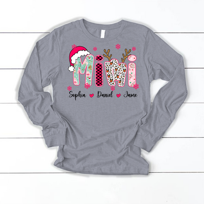 Personalized Christmas Santa Mimi Nana Grandma and Grandkids Christmas Shirt