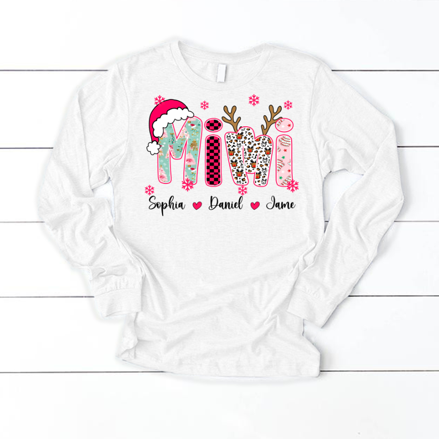 Personalized Christmas Santa Mimi Nana Grandma and Grandkids Christmas Shirt