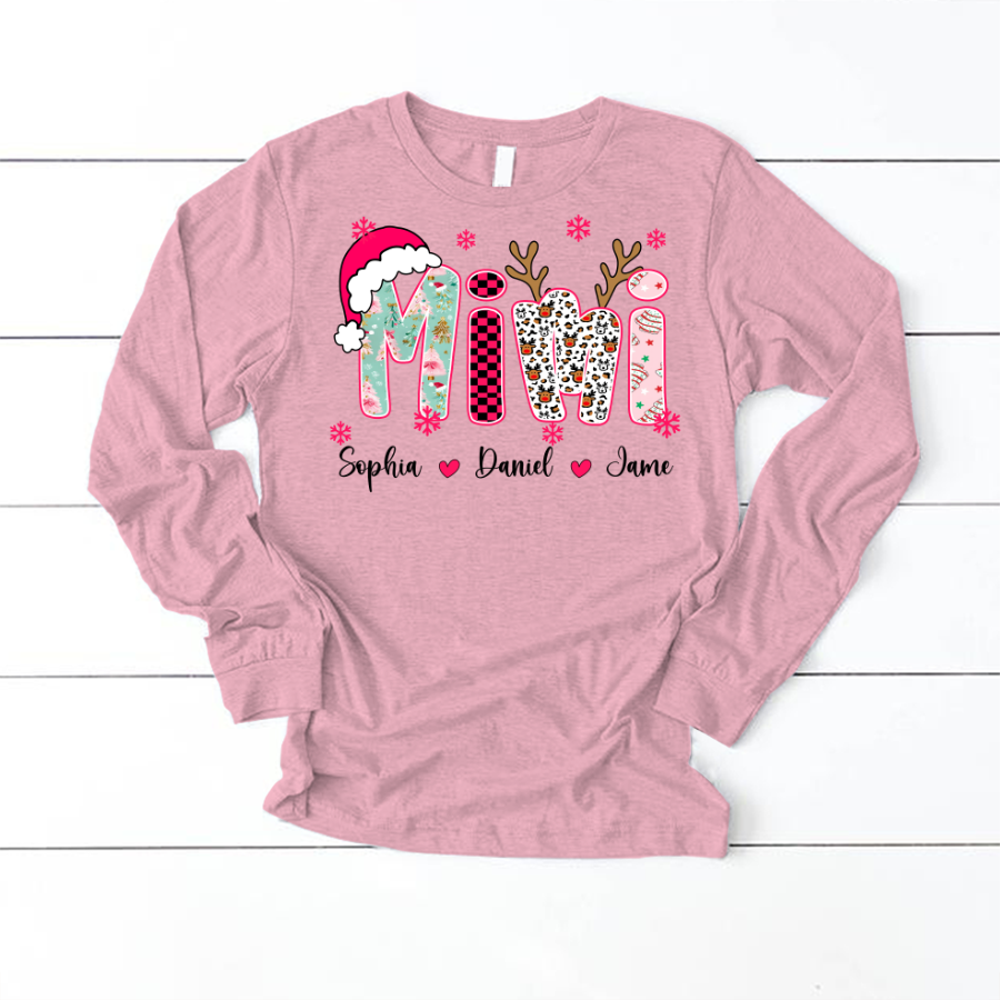 Personalized Christmas Santa Mimi Nana Grandma and Grandkids Christmas Shirt