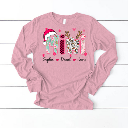 Personalized Christmas Santa Mimi Nana Grandma and Grandkids Christmas Shirt