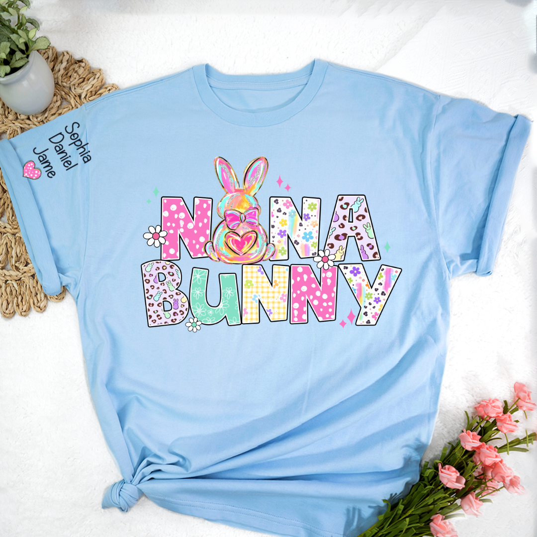 Personalized Easter Day, Nana Bunny And Grandkid T-shirt