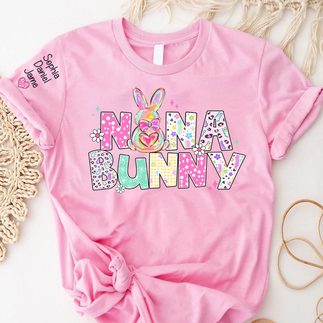 Personalized Easter Day, Nana Bunny And Grandkid T-shirt