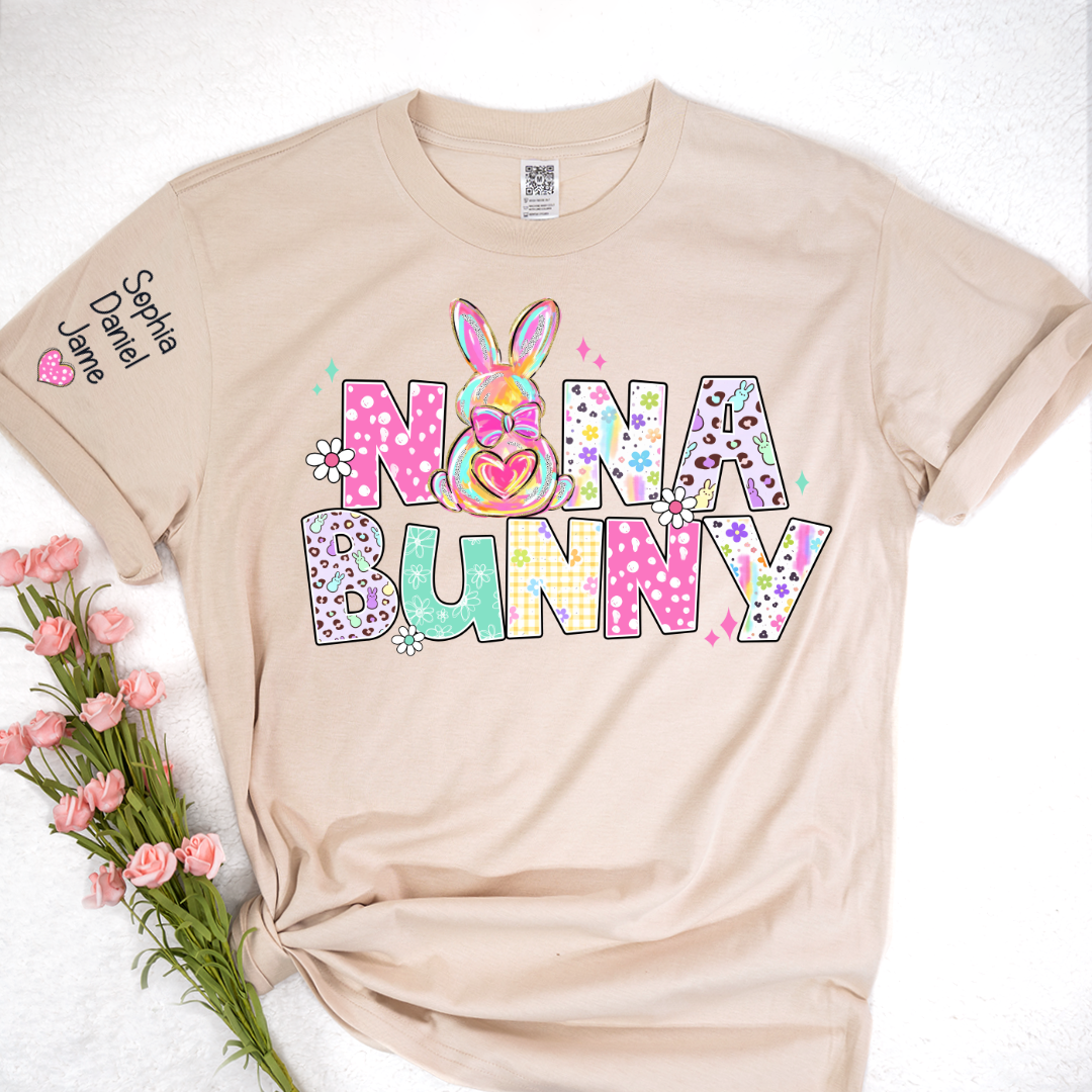 Personalized Easter Day, Nana Bunny And Grandkid T-shirt