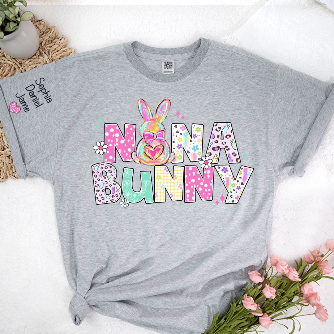 Personalized Easter Day, Nana Bunny And Grandkid T-shirt