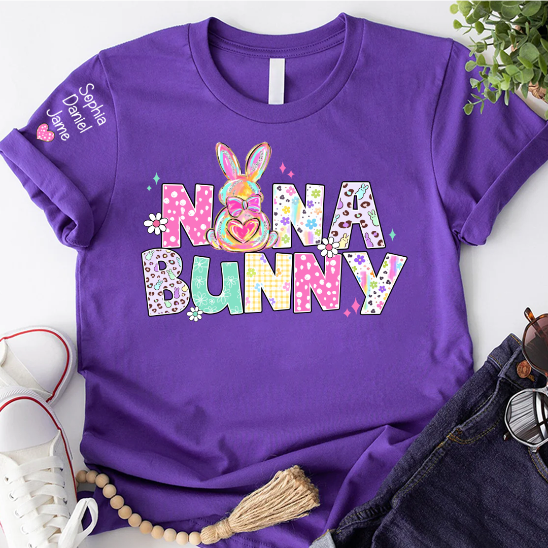 Personalized Easter Day, Nana Bunny And Grandkid T-shirt