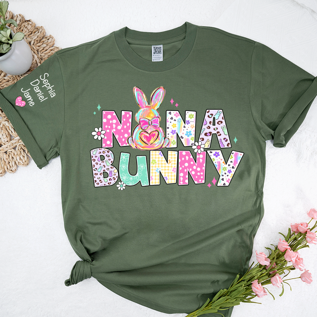 Personalized Easter Day, Nana Bunny And Grandkid T-shirt
