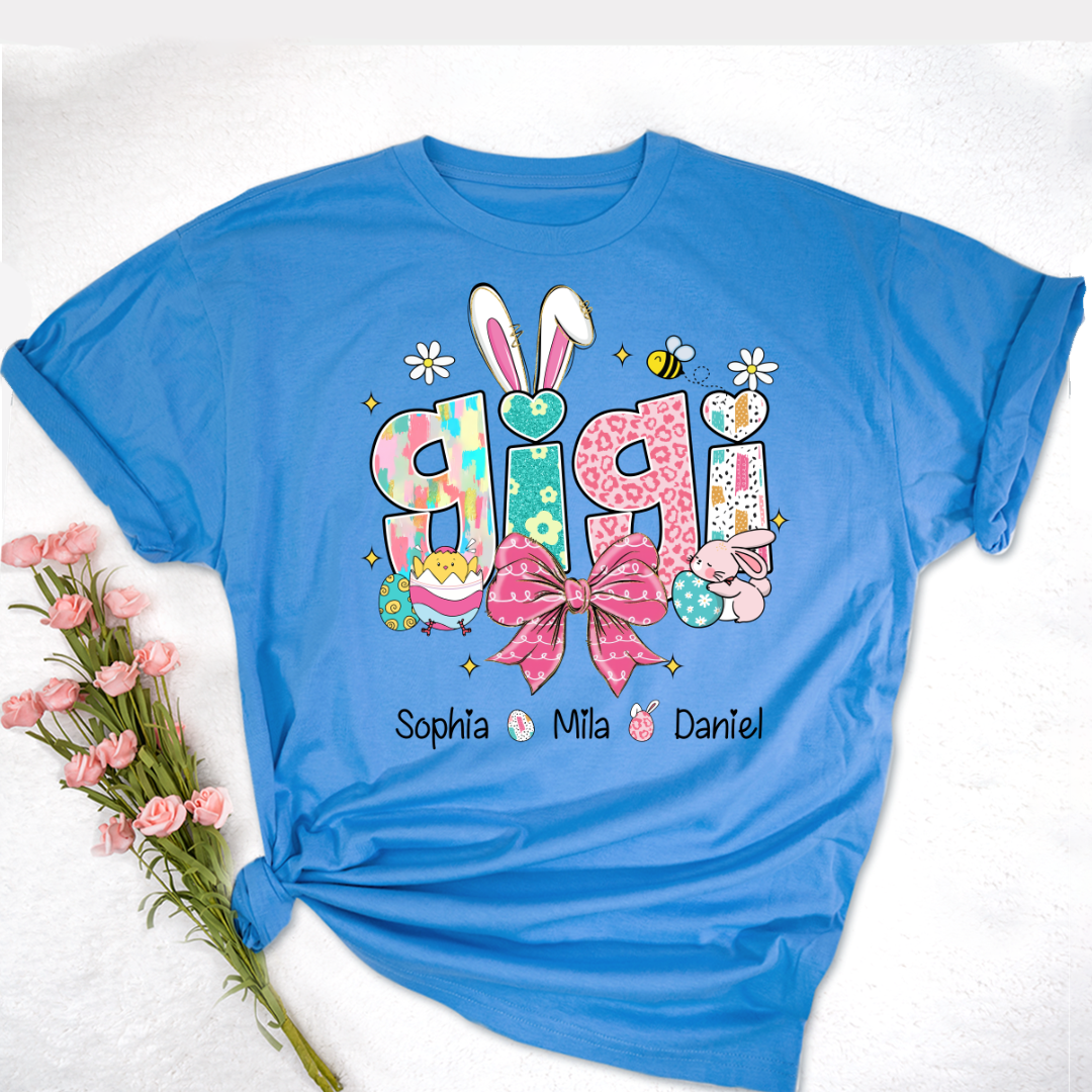 Personalized Gigi Shirt Easter Day Gigi Bunny And Grandkids T-Shirt