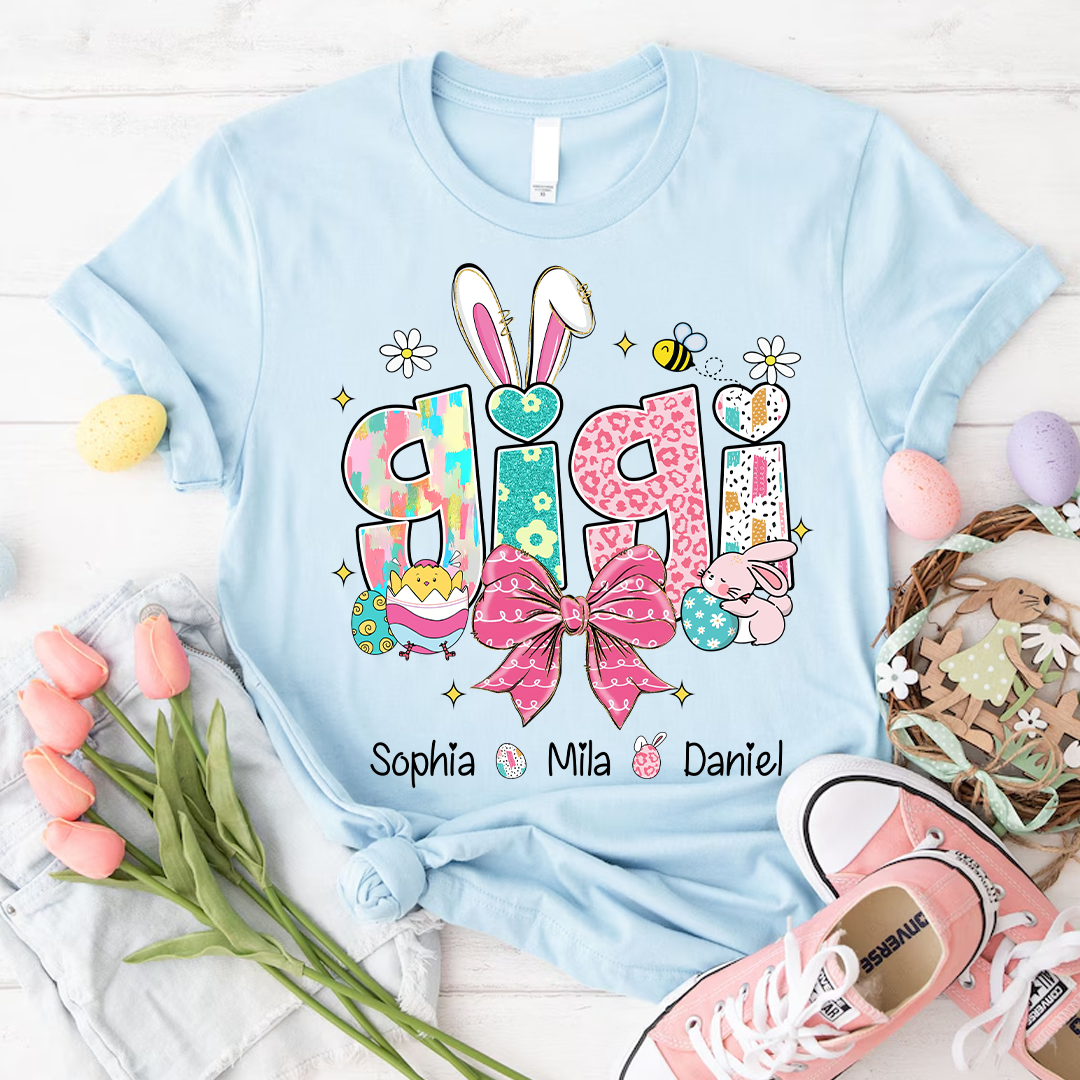 Personalized Gigi Shirt Easter Day Gigi Bunny And Grandkids T-Shirt