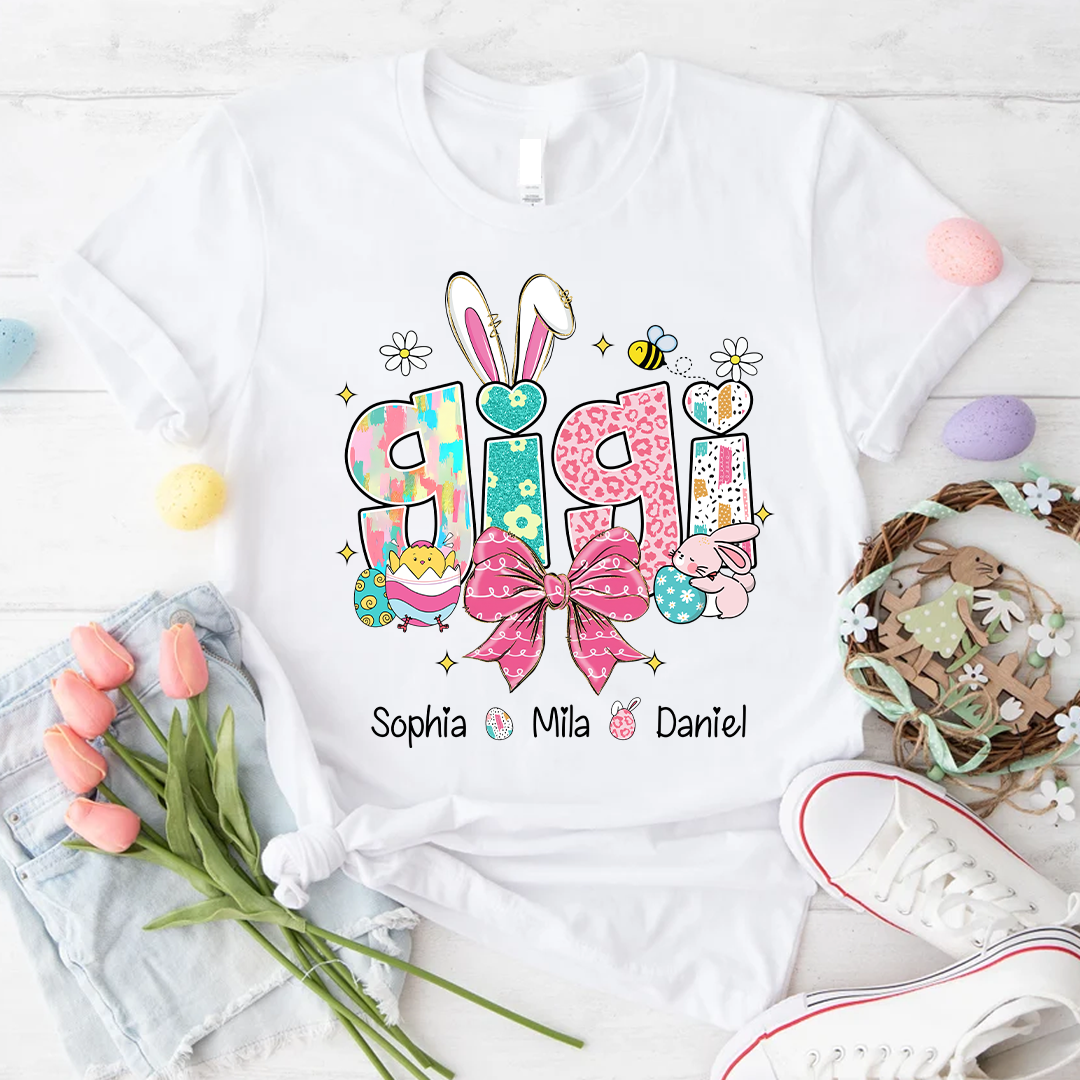 Personalized Gigi Shirt Easter Day Gigi Bunny And Grandkids T-Shirt