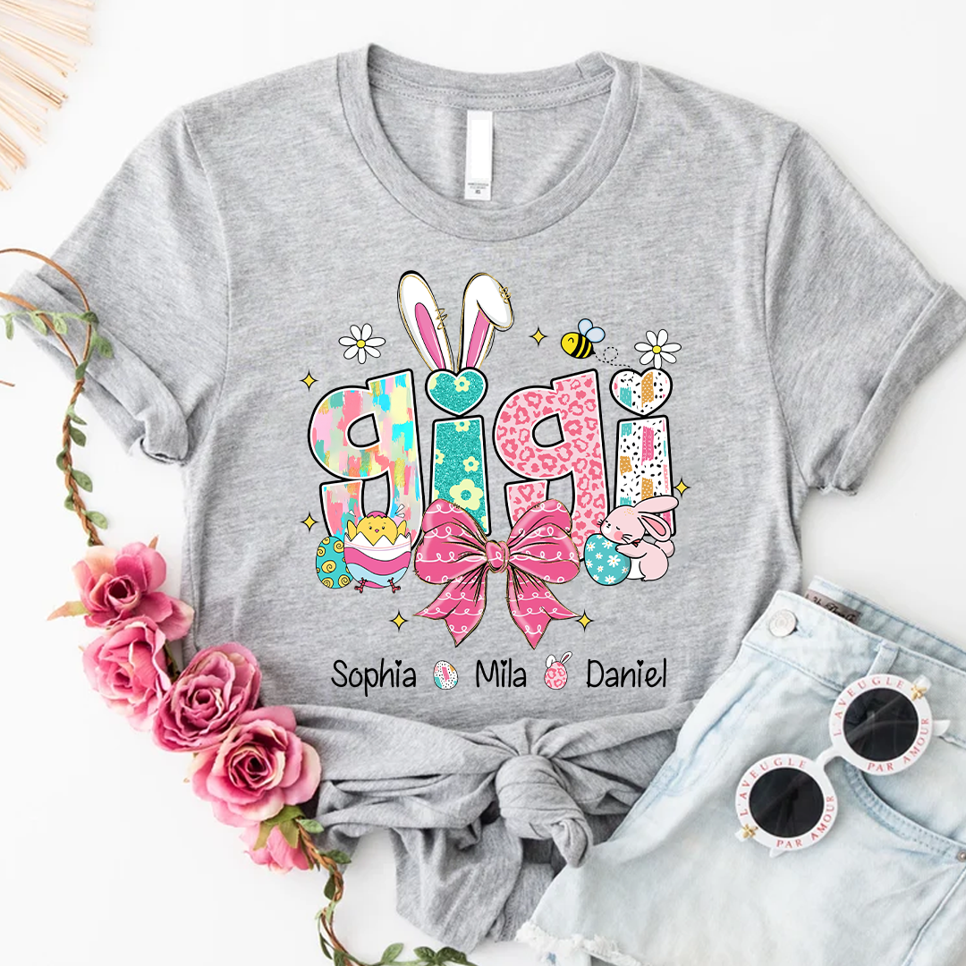 Personalized Gigi Shirt Easter Day Gigi Bunny And Grandkids T-Shirt