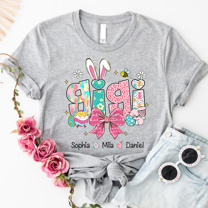 Personalized Gigi Shirt Easter Day Gigi Bunny And Grandkids T-Shirt
