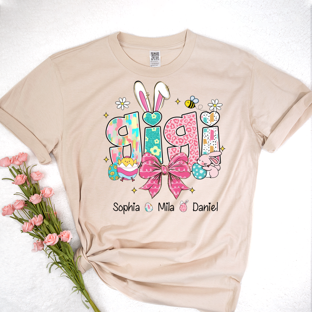 Personalized Gigi Shirt Easter Day Gigi Bunny And Grandkids T-Shirt