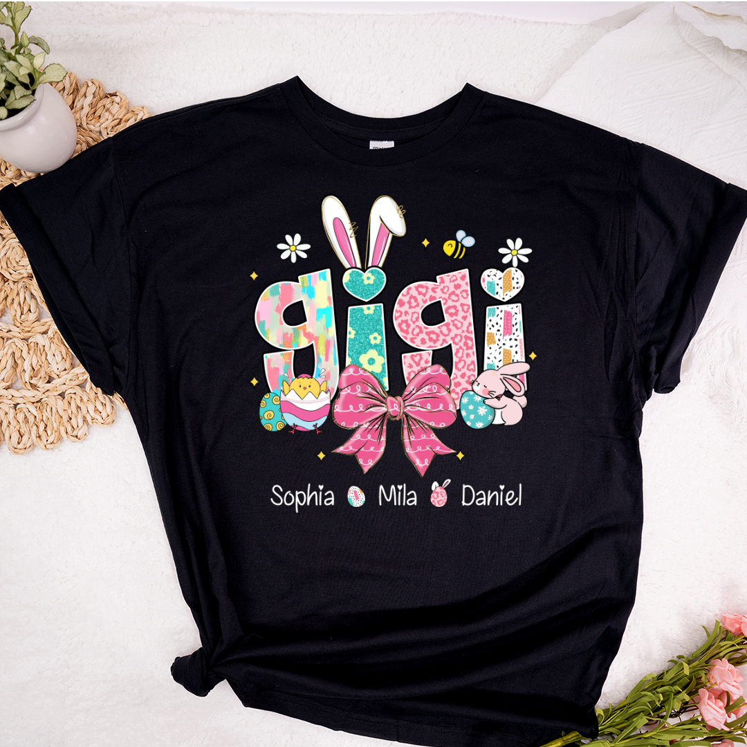 Personalized Gigi Shirt Easter Day Gigi Bunny And Grandkids T-Shirt