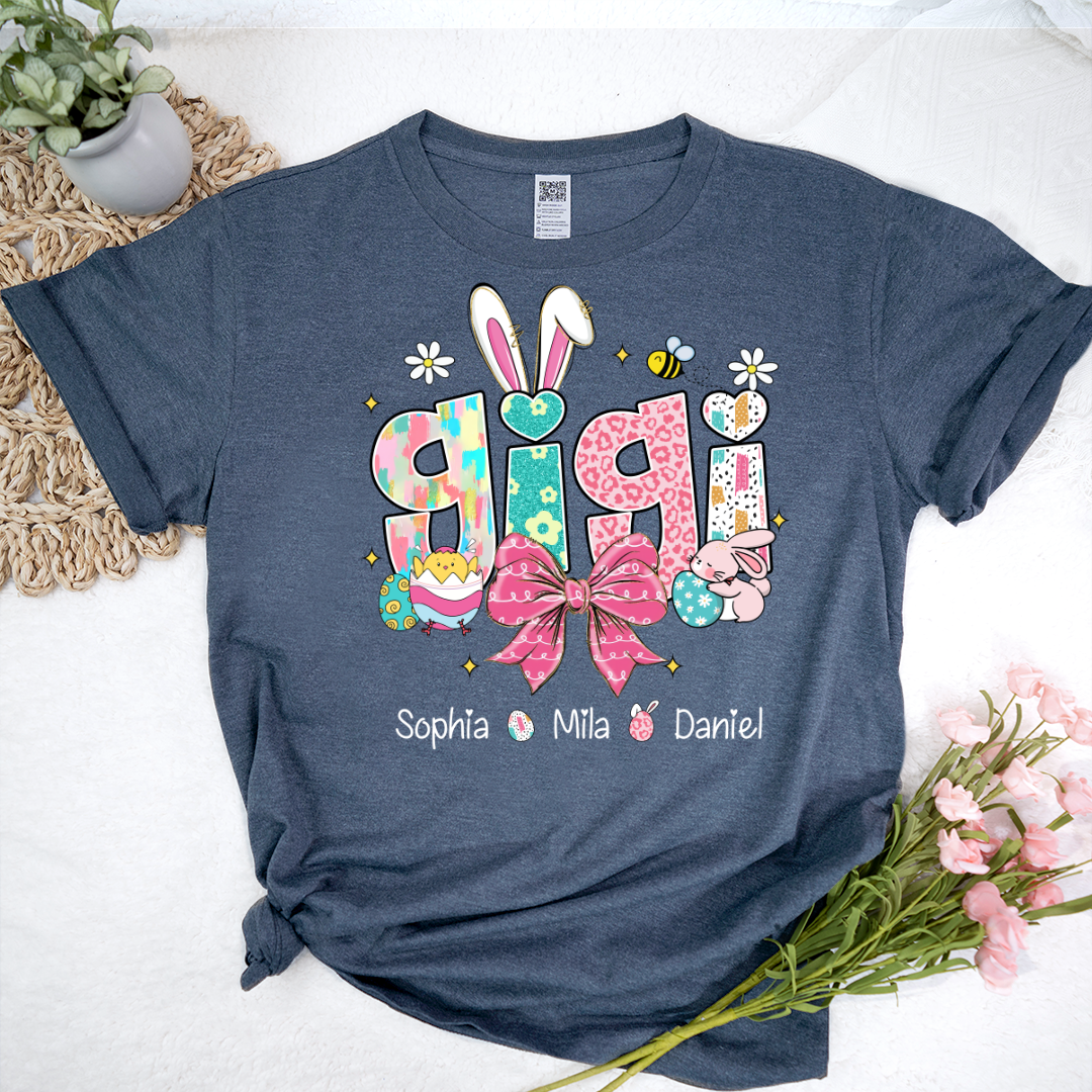 Personalized Gigi Shirt Easter Day Gigi Bunny And Grandkids T-Shirt