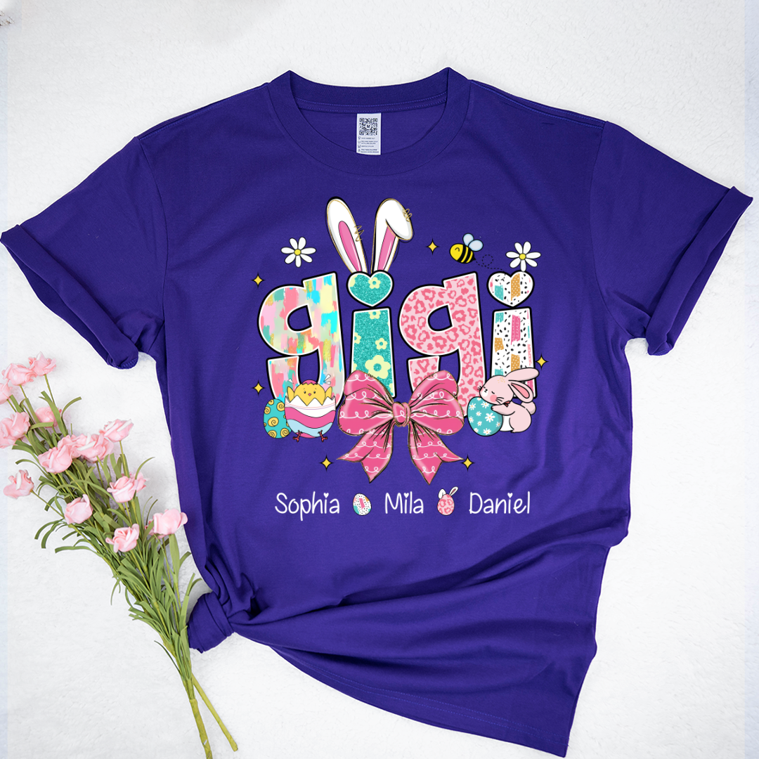 Personalized Gigi Shirt Easter Day Gigi Bunny And Grandkids T-Shirt