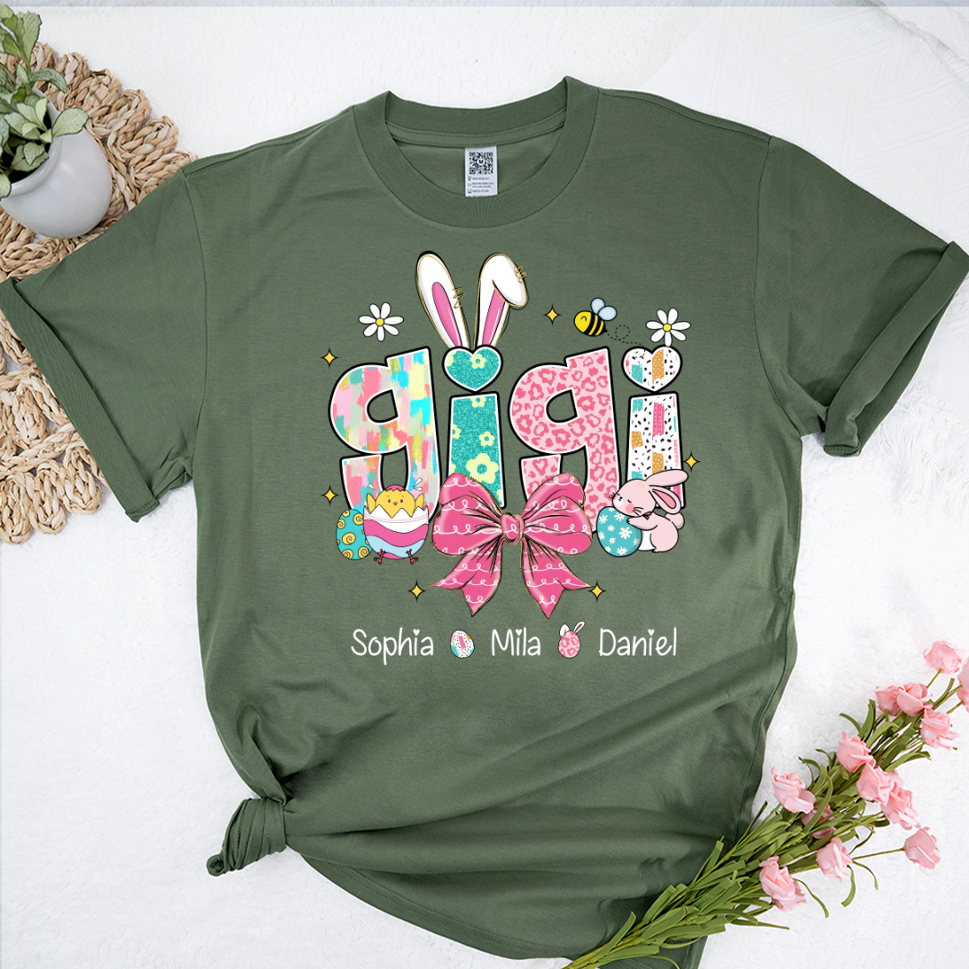 Personalized Gigi Shirt Easter Day Gigi Bunny And Grandkids T-Shirt