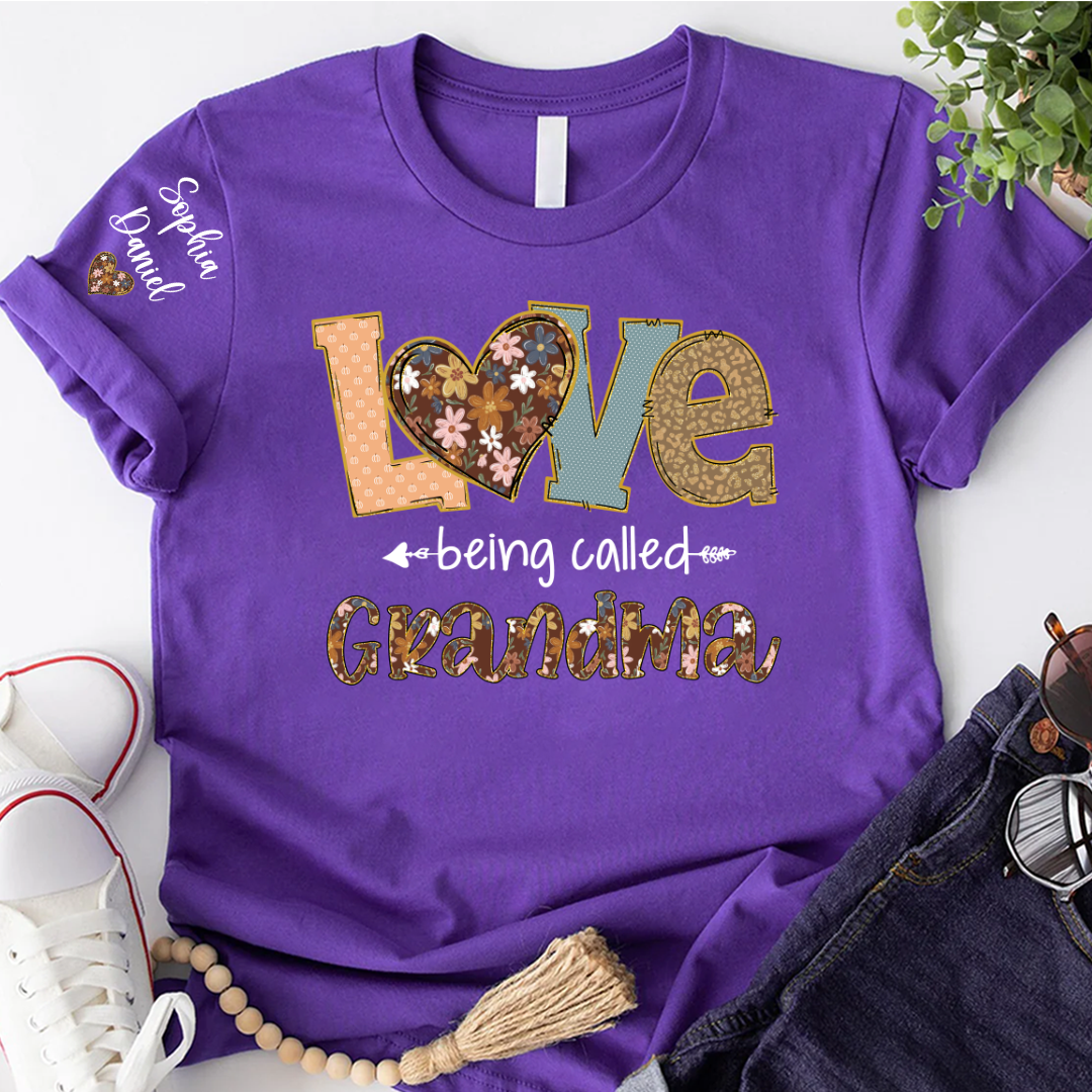 Personalized Grandma Fall Love Being Called Grandma and Custom Grandkids Name Shirt