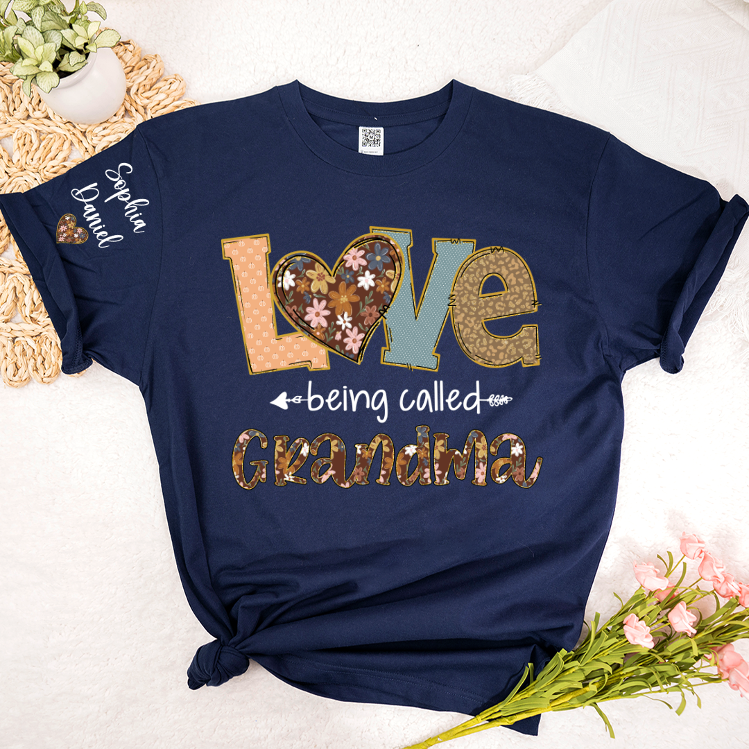Personalized Grandma Fall Love Being Called Grandma and Custom Grandkids Name Shirt