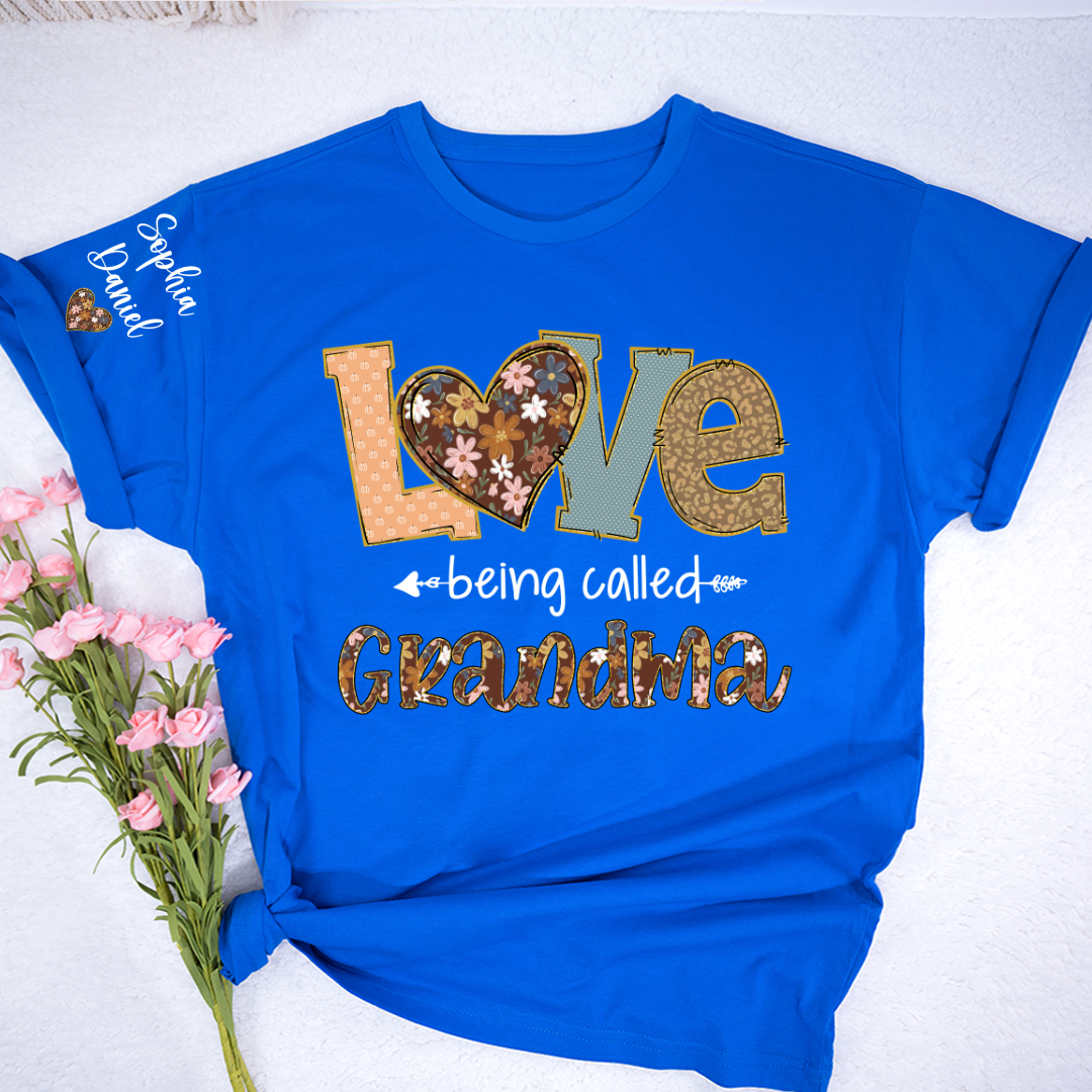 Personalized Grandma Fall Love Being Called Grandma and Custom Grandkids Name Shirt