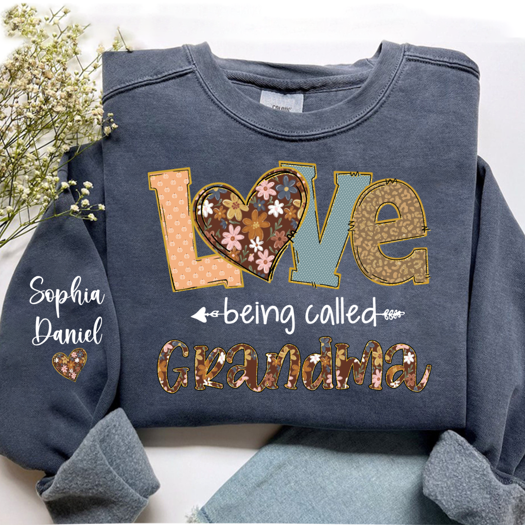 Personalized Grandma Fall Love Being Called Grandma and Custom Grandkids Name Shirt