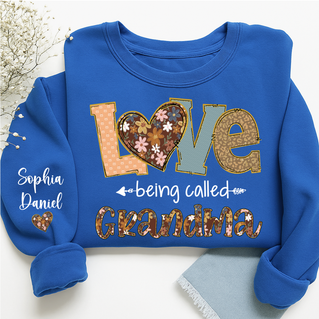 Personalized Grandma Fall Love Being Called Grandma and Custom Grandkids Name Shirt