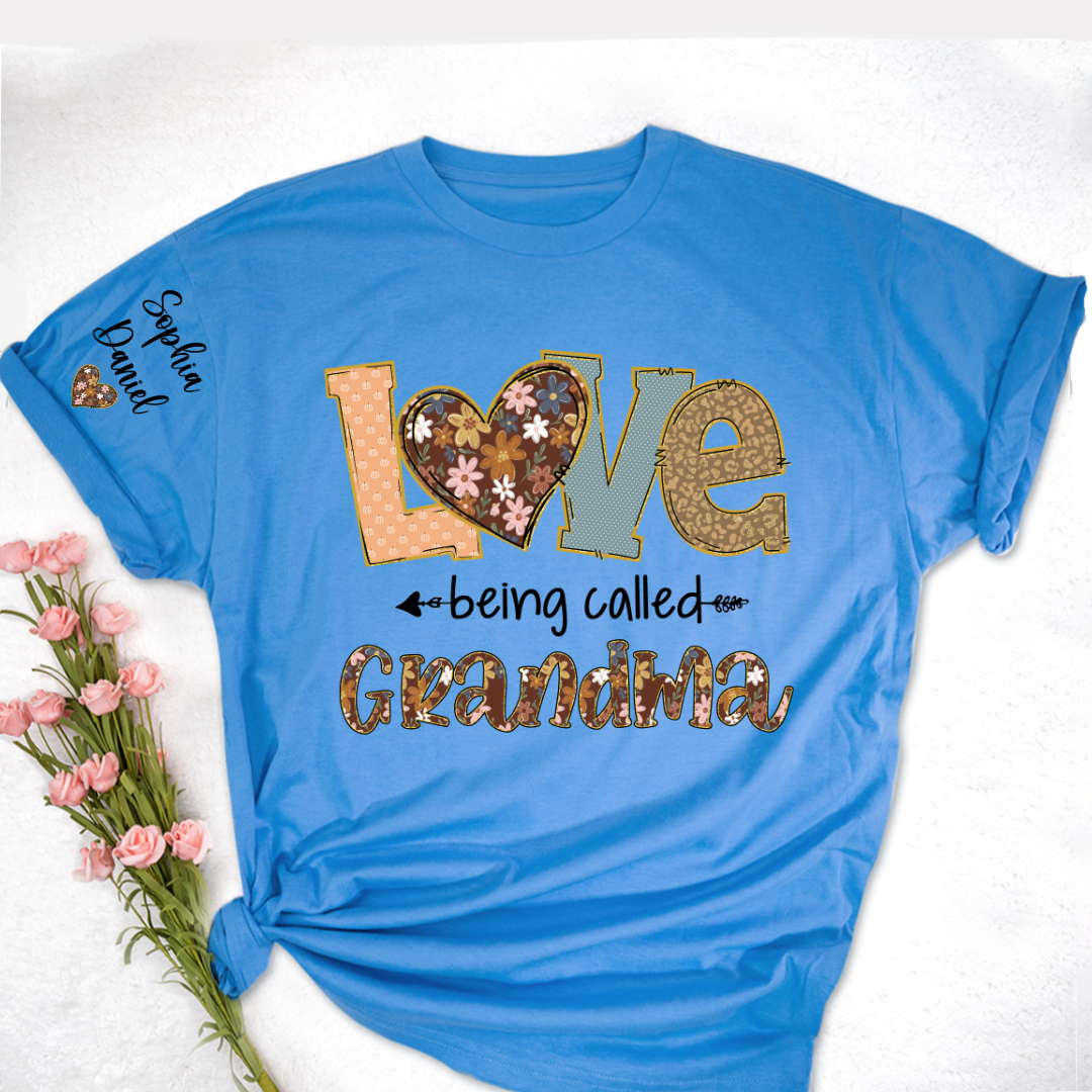 Personalized Grandma Fall Love Being Called Grandma and Custom Grandkids Name Shirt