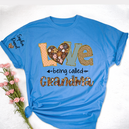 Personalized Grandma Fall Love Being Called Grandma and Custom Grandkids Name Shirt
