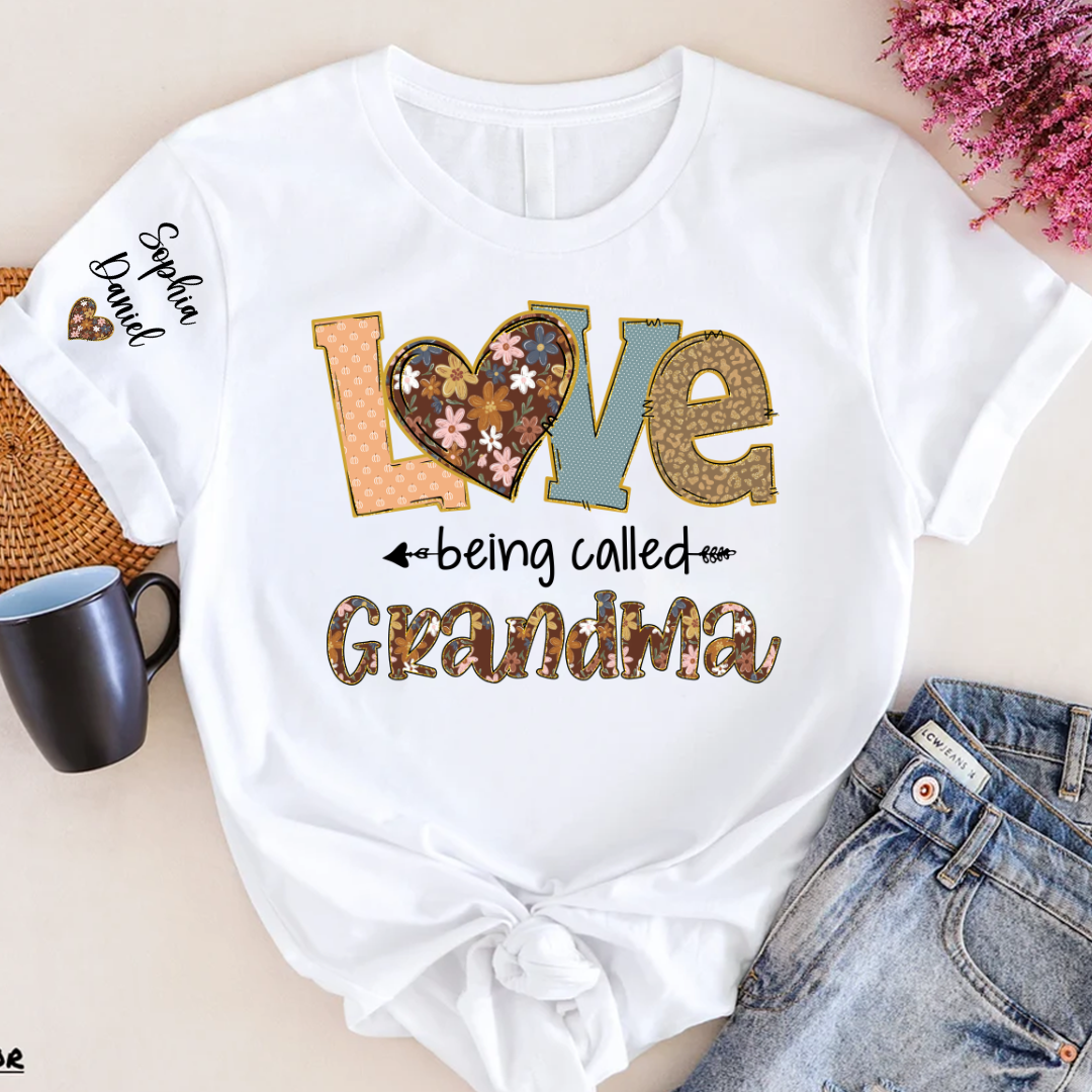 Personalized Grandma Fall Love Being Called Grandma and Custom Grandkids Name Shirt