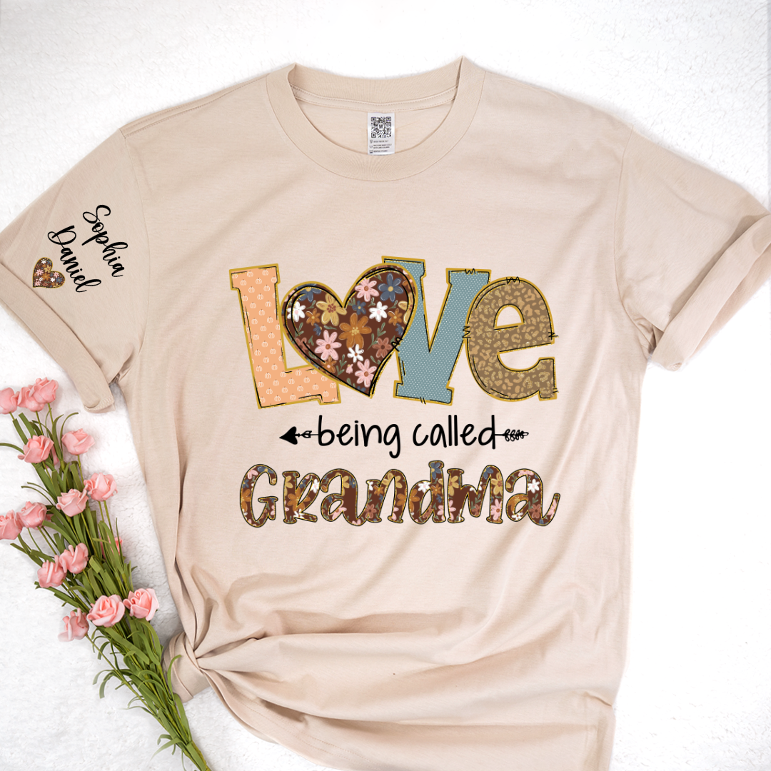 Personalized Grandma Fall Love Being Called Grandma and Custom Grandkids Name Shirt