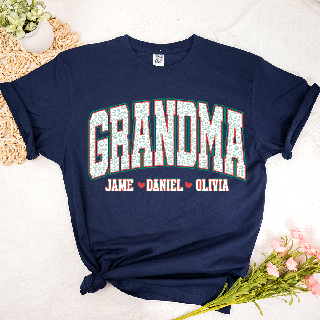 Personalized Grandma and Grandkids Leopard Christmas Gift Shirt