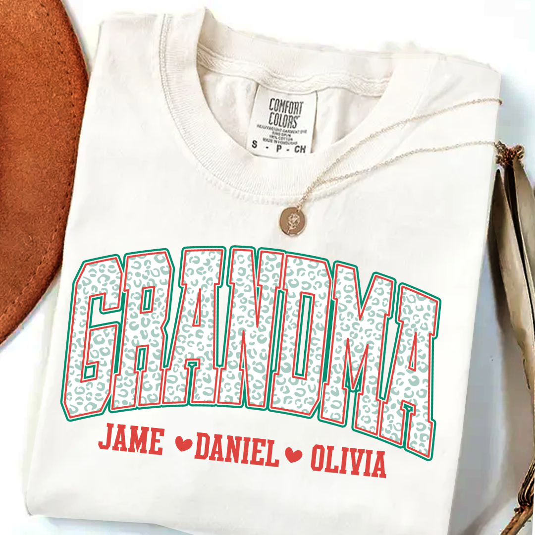 Personalized Grandma and Grandkids Leopard Christmas Gift Shirt