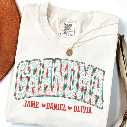 Personalized Grandma and Grandkids Leopard Christmas Gift Shirt