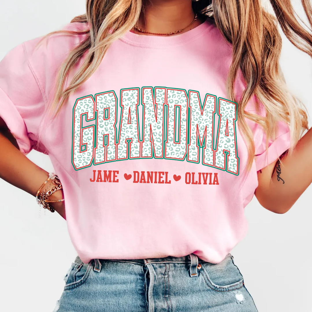 Personalized Grandma and Grandkids Leopard Christmas Gift Shirt