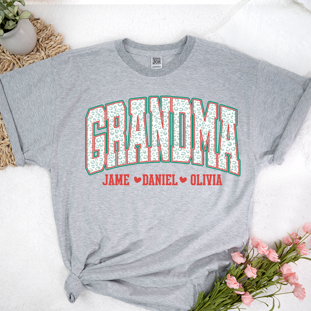 Personalized Grandma and Grandkids Leopard Christmas Gift Shirt