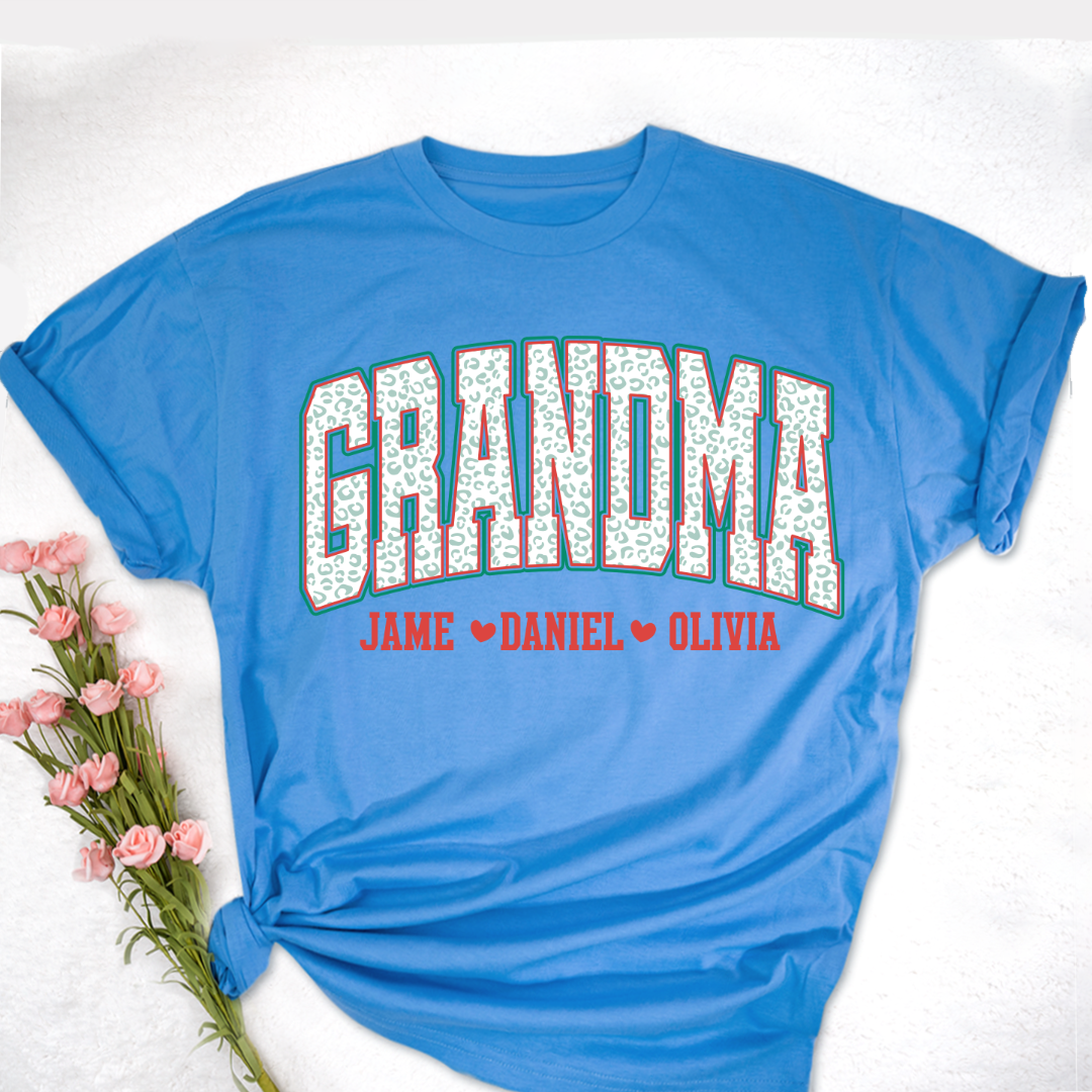 Personalized Grandma and Grandkids Leopard Christmas Gift Shirt