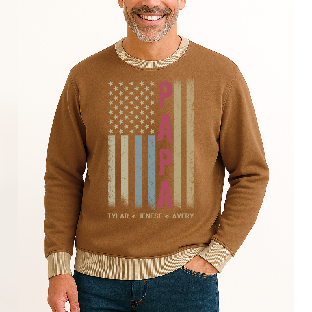 Personalized Grandpa Shirt, Papa Shirt, American flag - Papa With Grandkid Names Saloogoe Sweatshirt