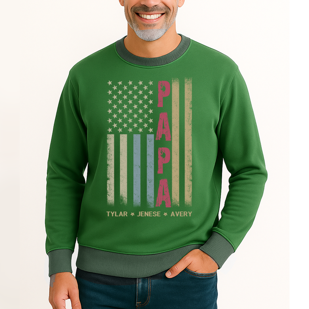 Personalized Grandpa Shirt, Papa Shirt, American flag - Papa With Grandkid Names Saloogoe Sweatshirt