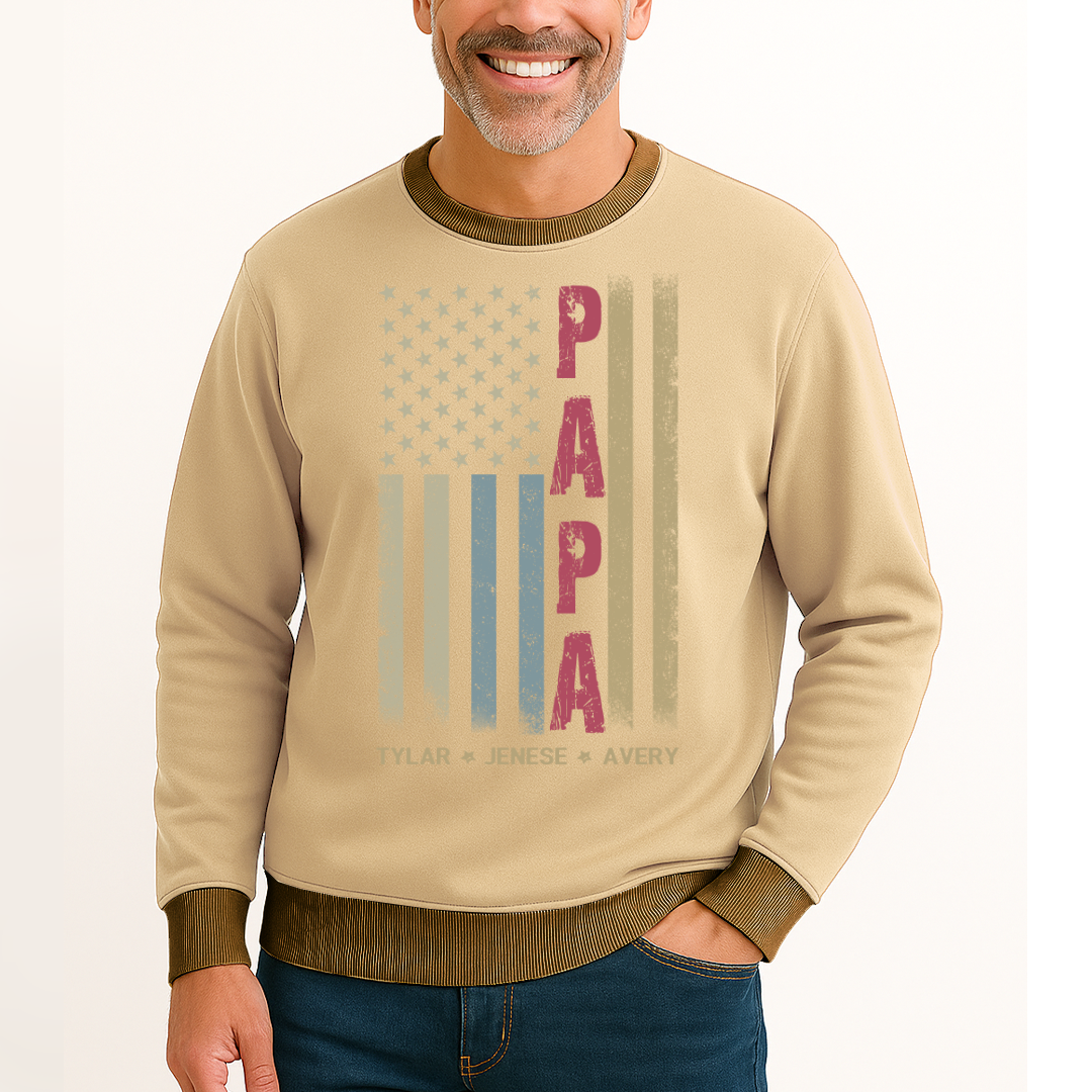 Personalized Grandpa Shirt, Papa Shirt, American flag - Papa With Grandkid Names Saloogoe Sweatshirt