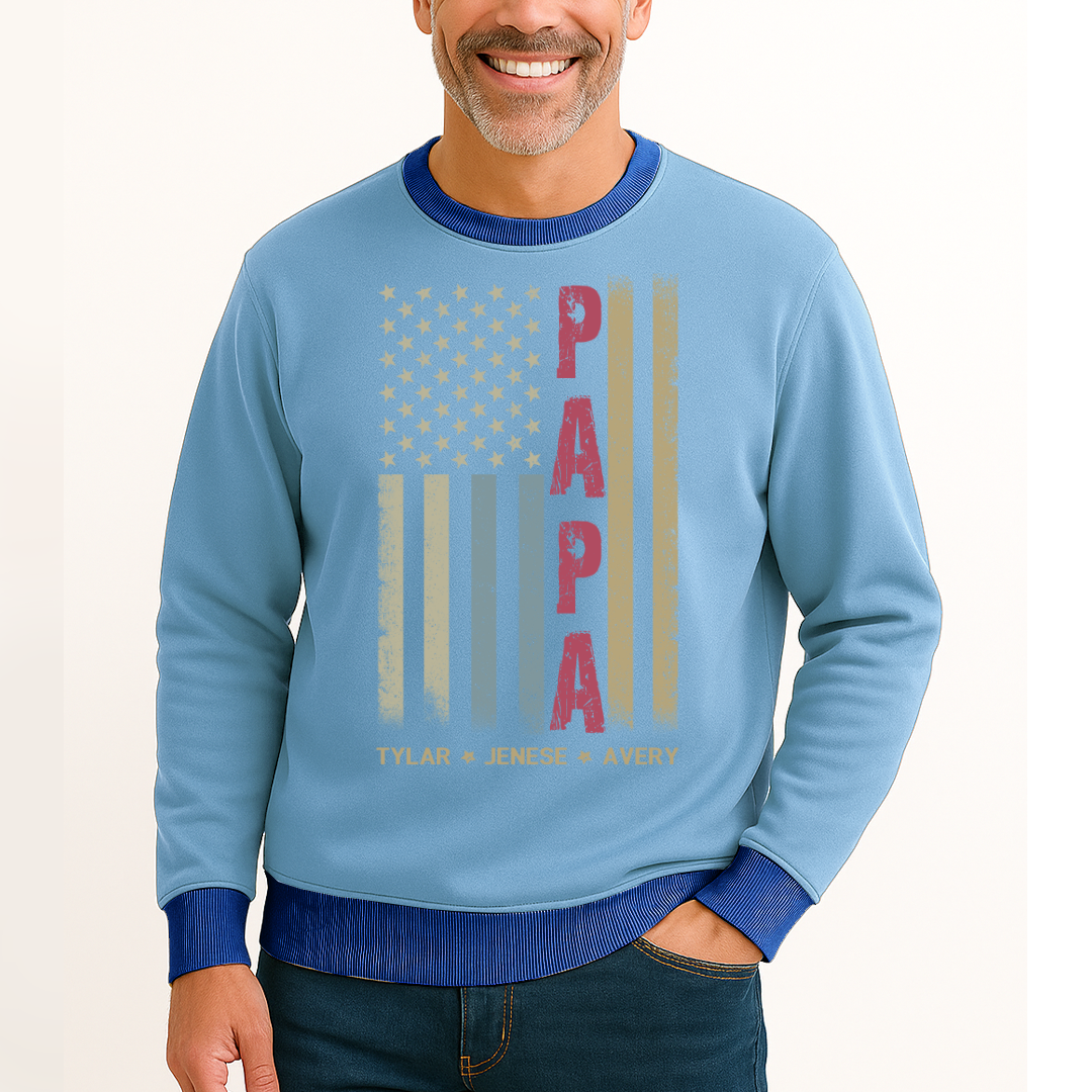 Personalized Grandpa Shirt, Papa Shirt, American flag - Papa With Grandkid Names Saloogoe Sweatshirt