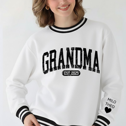 Personalized MIMI EST 2025, Grandma and Grandkids Gift Varsity Ribbed Crew Sweatshirt