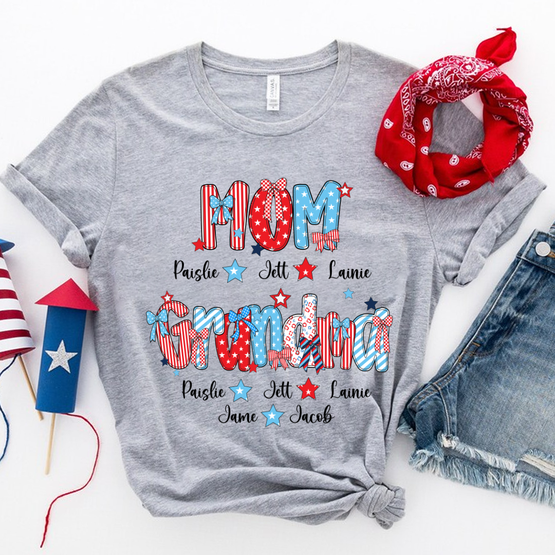 Personalized Mom and Grandma America Independence Gift Shirt