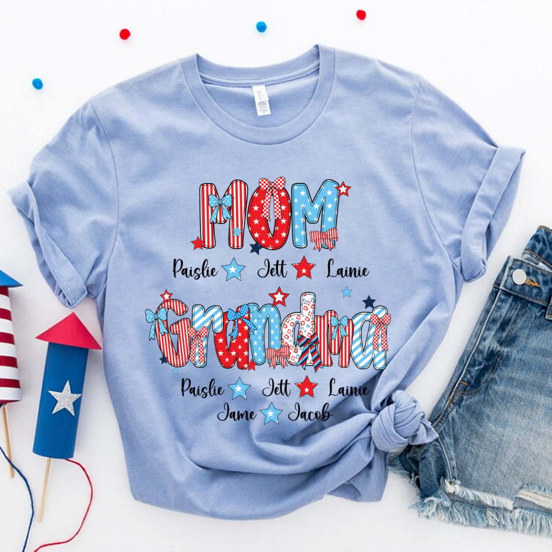 Personalized Mom and Grandma America Independence Gift Shirt
