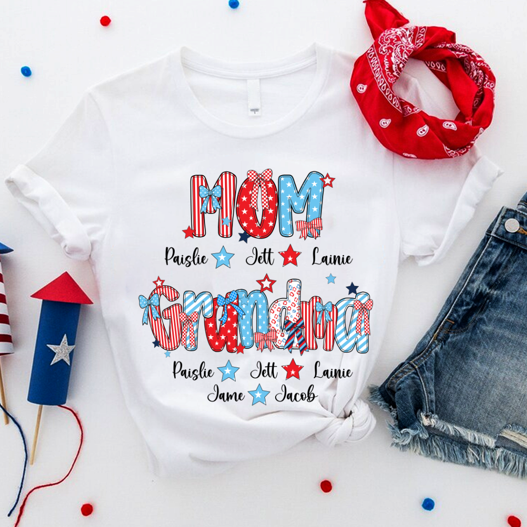 Personalized Mom and Grandma America Independence Gift Shirt