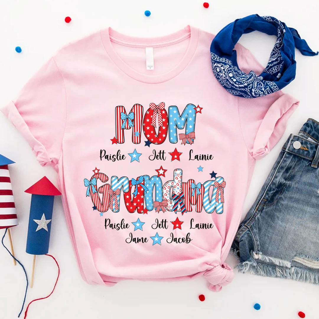Personalized Mom and Grandma America Independence Gift Shirt