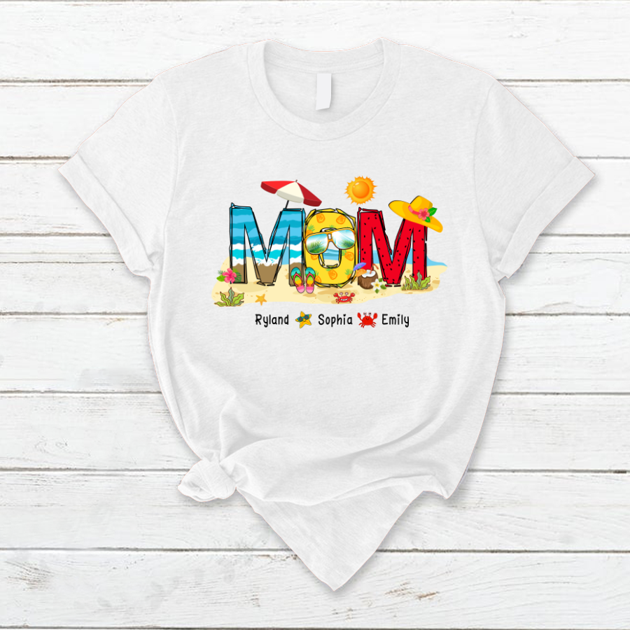 Personalized Nana Grandma Summer Beach Color Kid Names Custom T-Shirt