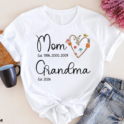 Personalized Wildflower Mom Grandma Est Grandkids T-shirt