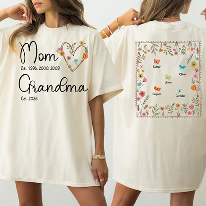 Personalized Wildflower Mom Grandma Est Grandkids T-shirt