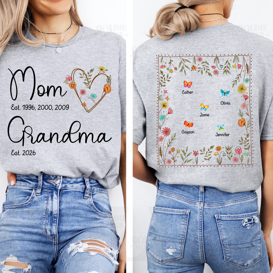 Personalized Wildflower Mom Grandma Est Grandkids T-shirt