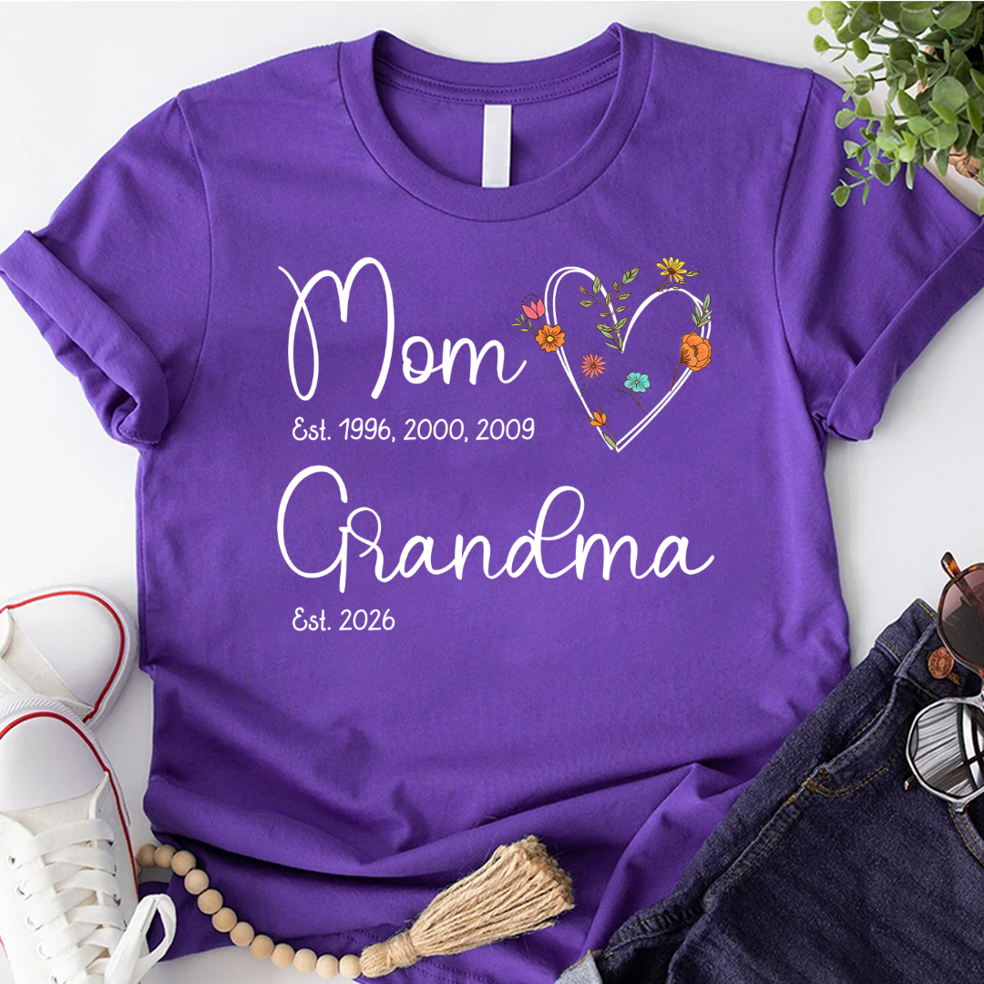 Personalized Wildflower Mom Grandma Est Grandkids T-shirt
